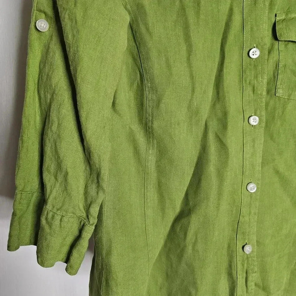 Talbots Petite Green Linen Button-Up Shirt - Picture 3 of 7